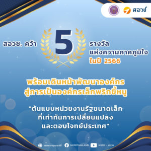 สอวช. คว้า 5 รางวัลแห่งความภาคภูมิใจในปี 2566 พร้อมเดินหน้าพัฒนาองค์กรสู่การเป็นองค์กรเล็กพริกขี้หนู “ต้นแบบหน่วยงานรัฐขนาดเล็กที่เท่าทันการเปลี่ยนแปลงและตอบโจทย์ประเทศ”