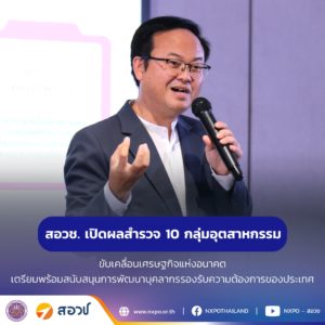 กระทรวง อว. โดย สอวช. เปิดผลสำรวจ 10 กลุ่มอุตสาหกรรมขับเคลื่อนเศรษฐกิจแห่งอนาคต เตรียมพร้อมสนับสนุนการพัฒนาบุคลากรรองรับความต้องการของประเทศ
