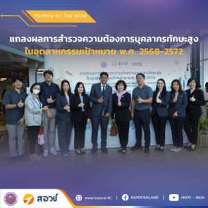 กระทรวง อว. โดย สอวช. แถลงผลสำรวจความต้องการบุคลากรทักษะสูงใน 10 อุตสาหกรรมเป้าหมาย พ.ศ. 2568-2572 ชี้ให้เห็นตำแหน่งงานสำคัญและทักษะในอนาคต เพื่อเตรียมผลิตกำลังคนให้ตรงกับความต้องการของประเทศ