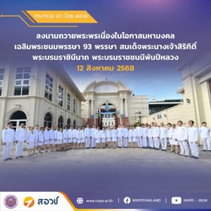 สอวช. ร่วมลงนามถวายพระพรเนื่องในโอกาสมหามงคลเฉลิมพระชนมพรรษา 93 พรรษา สมเด็จพระนางเจ้าสิริกิติ์ พระบรมราชินีนาถ พระบรมราชชนนีพันปีหลวง 12 สิงหาคม 2568