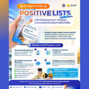 ผู้ประกอบการต้องรู้! เครื่องมือ “Positive Lists Health Claims” ช่วยลดเวลา ลดต้นทุน และต่อยอดผลิตภัณฑ์สุขภาพได้ง่ายขึ้น
